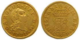 Carlos III (1759-1788). 1771. CF. 1/2 escudo. Sevilla. (Cal. 795). Au 1,76 gr. Grado: MBC