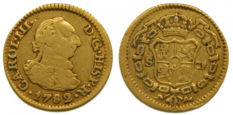 Carlos III (1759-1788). 1782. CF. 1/2 escudo. Sevilla. (Cal. 804). Au 1,75 gr. 	...