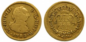 Carlos III (1759-1788). 1782. CF. 1/2 escudo. Sevilla. (Cal. 804). Au 1,75 gr. 		 Grado: MBC-