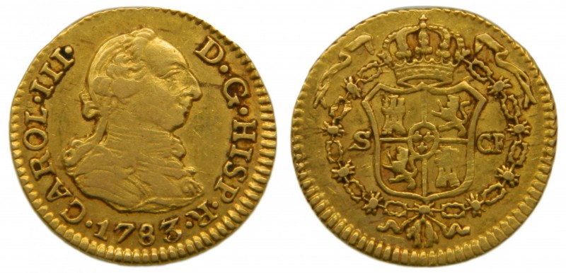 Carlos III (1759-1788). 1783. CF. 1/2 escudo. Sevilla. (Cal. 805). Au 1,79 gr. E...