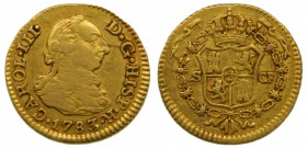 Carlos III (1759-1788). 1783. CF. 1/2 escudo. Sevilla. (Cal. 805). Au 1,79 gr. ESCASA Grado: MBC
