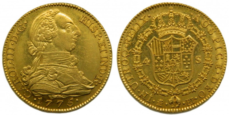 Carlos III (1759-1788). 1775/3. PJ. 4 escudos. Madrid. (Cal. 300 var). Au 13,48 ...