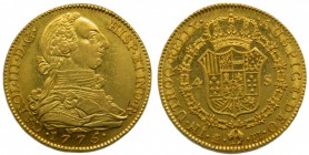 Carlos III (1759-1788). 1775/3. PJ. 4 escudos. Madrid. (Cal. 300 var). Au 13,48 gr. Grado: EBC+