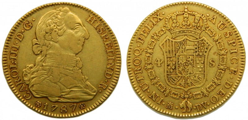 Carlos III (1759-1788). 1787. DV. 4 escudos. Madrid. (Cal.313). Au 13,40 gr. Gra...