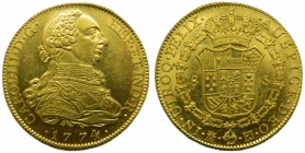 Carlos III (1759-1788). 1774. PJ. 8 escudos. Madrid. (Cal. 54). Au 27,06 gr. Brillo original. Grado: SC