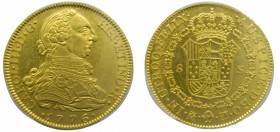 Carlos III (1759-1788). 1776. PJ. 8 escudos. Madrid. (Cal. 56). (Cal. onza 727). PCGS. Espectacular. Rara en esta conservación. Espectacular. Brillo o...