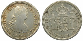 Carlos IV (1788-1808). 1800. FM.1 real. México. (Cal. 1146). Ag 3,31 gr.  Grado: MBC+