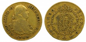 Carlos IV (1788-1808). 1788. MF. 1 escudo 1788. Madrid. (Cal.487). Au 3,34 gr. RARO. Grado: MBC-