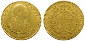 Carlos IV (1788-1808). 1804. CN. 2 escudos. Sevilla. (Cal. 456). Au 6,68 gr.  Grado: MBC