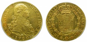 Carlos IV (1788-1808). 1790.  MF. 8 escudos. Madrid. (Cal. 32). PCGS Genuine. MUY RARA. Grado: EBC+/SC-