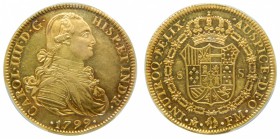 Carlos IV (1788-1808). 1799. FM. 8 escudos. México. (Cal. 51). Brillo original. PCGS. Grado: AU58