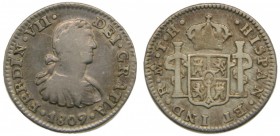 Fernando VII (1808-1833). 1809. TH. 1/2 real. México. (Cal. 1336). Ag 1,68 gr. Grado: MBC