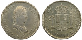 Fernando VII (1808-1833). 1819. M. 2 reales. Guatemala. (Cal. 893). Ag 6,83 gr. Brillo original. Bellísima. Ligeras rayitas en el reverso. Muy rara en...