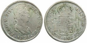 Fernando VII (1808-1833). 1821. CG. 8 reales. Durango. (Cal. 422). Ag 26 gr. Hojita en anverso.         Grado: MBC