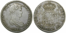 Fernando VII (1808-1833). 1815. M. 8 reales. Guatemala. (Cal. 463). Ag 27 gr. Grado: MBC+