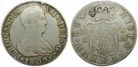 Fernando VII (1808-1833). 1809. CN. 8 reales. Sevilla. (Cal. 635). Ag 26,69 gr. Busto desnudo.  Grado: MBC