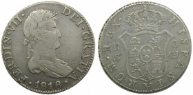 Fernando VII (1808-1833). 1818. CJ. 8 reales. Sevilla. (Cal. 642). Ag 26,95 gr. Grado: MBC