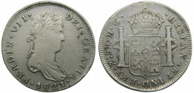 Fernando VII (1808-1833). 1821. RG. 8 reales. Zacatecas. (Cal. 697). Bonita pátina. Au 26,32 gr. Grado: MBC