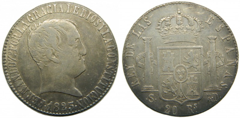 Fernando VII (1808-1833). 1823. RD. 20 reales. Sevilla. (Cal. 646). Ag 26,61 gr....