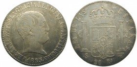Fernando VII (1808-1833). 1823. RD. 20 reales. Sevilla. (Cal. 646). Ag 26,61 gr. Grado: MBC