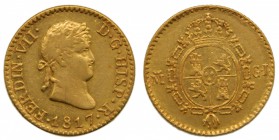 Fernando VII (1808-1833). 1817. GJ. 1/2 escudo. Madrid. (Cal. 360). Au 1,87 gr. Grado: EBC-