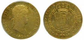 Fernando VII (1808-1833). 1824. AJ. 4 escudos. Madrid. (Cal. 152). PCGS. Última moneda de este módulo. Muy RARA. Grado: AU53