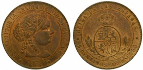 Isabel II (1833-1868). 1868. OM. 5 céntimos de escudo. Barcelona. (Cal. 625). Grado: EBC+