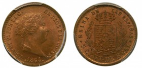 Isabel II (1833-1868). 1864. 5 céntimos de real. Segovia. (Cal. 621). PCGS. Bonito color. Grado: MS64RD