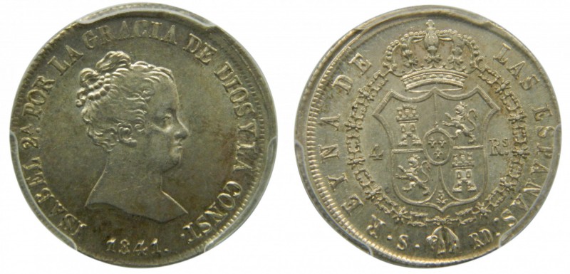 Isabel II (1833-1868). 1841. RD. 4 reales. Sevilla. (Cal. 318). PCGS. Brillo ori...