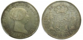 Isabel II (1833-1868). 1852. 10 reales. Barcelona. (Cal. 207). PCGS. Bonita pátina. Grado: MS63