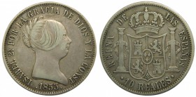 Isabel II (1833-1868). 1853. 10 reales. Madrid. (Cal. 223). Ag 12,87 gr. Grado: MBC