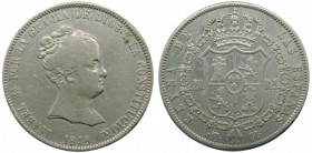 Isabel II (1833-1868). 1848. CL. 20 reales. Madrid. (Cal.166). Ag 26,09 gr. Escasa. Golpecito en el canto.         Grado: MBC-