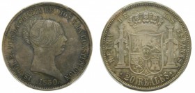 Isabel II (1833-1868). 1850. 20 reales. Madrid. (Cal. 171). PCGS. Pátina. Grado: MS63