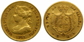 Isabel II (1833-1868). 1865. 2 escudos. Madrid. (Cal. 122). Au 1,66 gr.  Grado: MBC