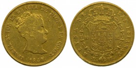 Isabel II (1833-1868). 1848. PS. 80 reales. Barcelona. (Cal. 66). Au 6,73 gr. Leves golpecitos. RARA.   Grado: MBC-