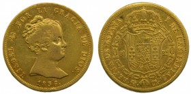 Isabel II (1833-1868). 1836. CR. 80 reales. Madrid. (Cal. 69). Au 6,76 gr. Golpecito en el canto. Grado: MBC