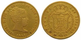Isabel II (1833-1868). 1845. CL. 80 reales. Madrid. (Cal. 78). Au 6,68 gr. Grado: BC