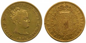 Isabel II (1833-1868). 1847. RD. 80 reales. Sevilla. (Cal. 6,72). Au 6,72 gr. Limadura en el canto. Grado: MBC