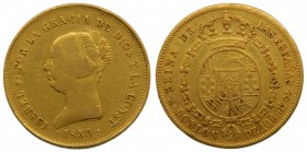 Isabel II (1833-1868). 1850. CL. 100 reales. Madrid. (Cal. 3). Au 8,25 gr. Doblón.  Grado: BC