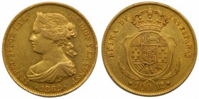 Isabel II (1833-1868). 1862. 100 reales. Madrid. (Cal. 27). Au 8,39 gr.  Grado: MBC+