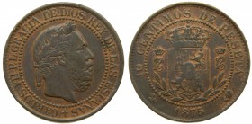 Carlos VII (1872-1876). 1875. 10 céntimos. Bruselas. (Cal. 8). Canto liso.   Grado: MBC