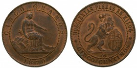 Gobierno Provisional (1868-1871). 1870. OM. 5 céntimos. (Cal. 25). Bonito color. Grado: SC
