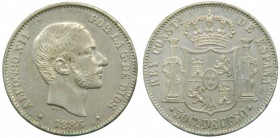 Alfonso XII (1874-1885). 1885. 50 centavos de peso. Manila. (Cal. 86). Grado: EBC