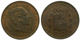 Alfonso XII (1874-1885). 1879. 5 céntimos. (Cal. 73). Grado: EBC+/SC-