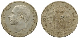 Alfonso XII (1874-1885). 1884/3. (*18-84). MSM. 1 peseta. (Cal. 60). Ag 4,93 gr. Estrellas perfectas. Muy rara en esta conservación. Grado: MBC+