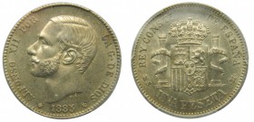 Alfonso XII (1874-1885). 1885. (*18-85). MSM. 1 peseta. Madrid. (Cal. 61). PCGS. Espectacular. Grado: MS 63