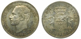 Alfonso XII (1874-1885). 1884. (*18-84). MSM. 2 pesetas. (Cal. 53). PCGS. Brillo original. Rara en esta conservación. Grado: MS64