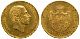 Alfonso XII (1874-1885). 1881. (*18-81). MSM. 25 pesetas. (Cal. 14). Au 8,09 gr. Grado: EBC-