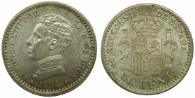 Alfonso XIII (1886-1931). 1904. (*0-4). SMV. 50 céntimos. (Cal. 61). Ag 2,46 gr.  Grado: SC