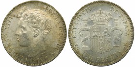 Alfonso XIII (1886-1931). 1896. (*18-96). PGV. 1 peseta. (Cal. 41). Ag 5 gr. Grado: SC-